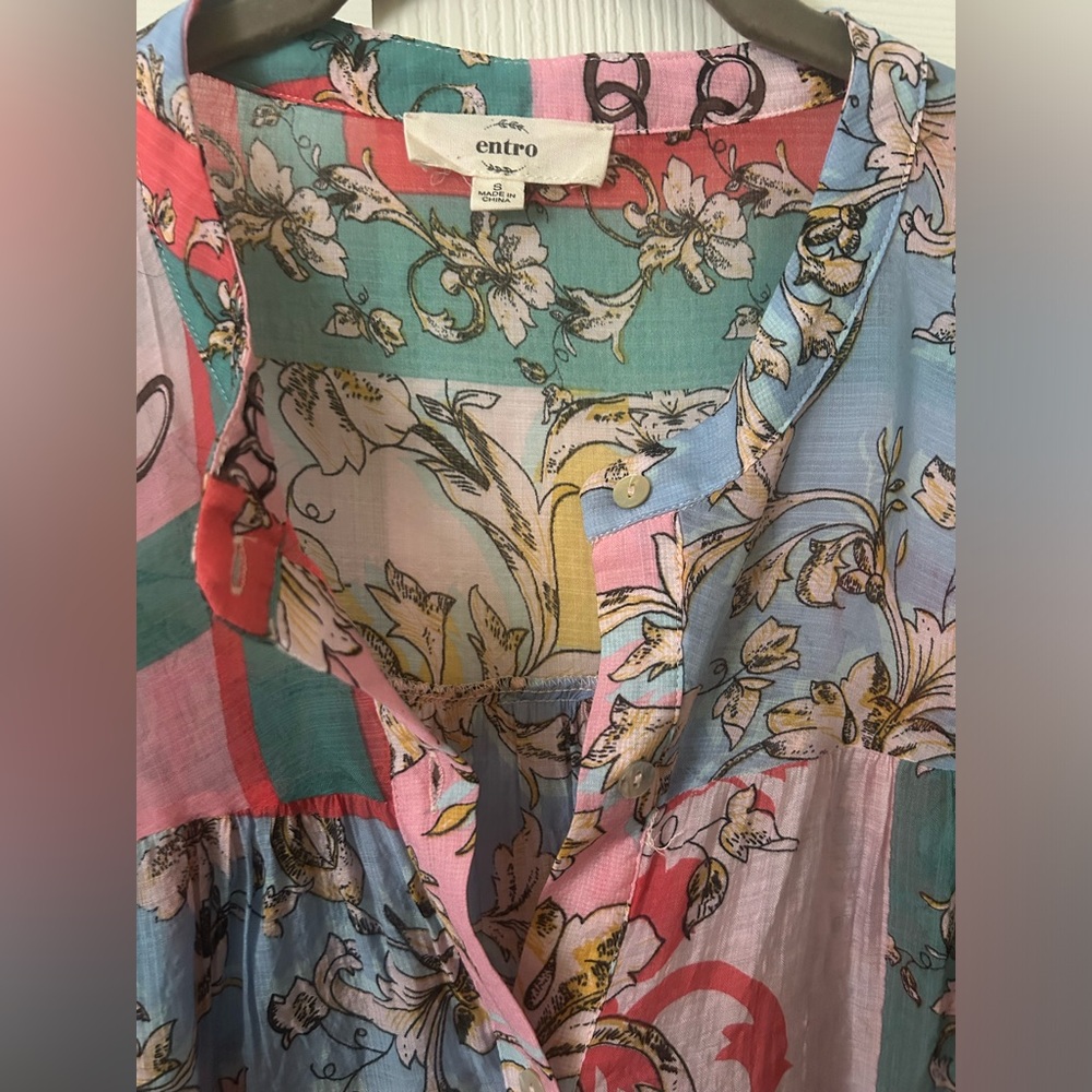 Entro Multicolor Patchwork Blouse Small - image 3